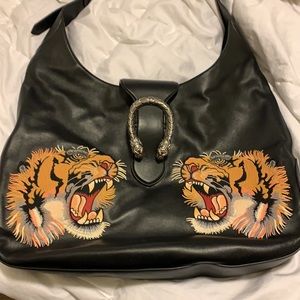 Gucci Dionysus Hobo Bag Embroidered Tiger Heads Black